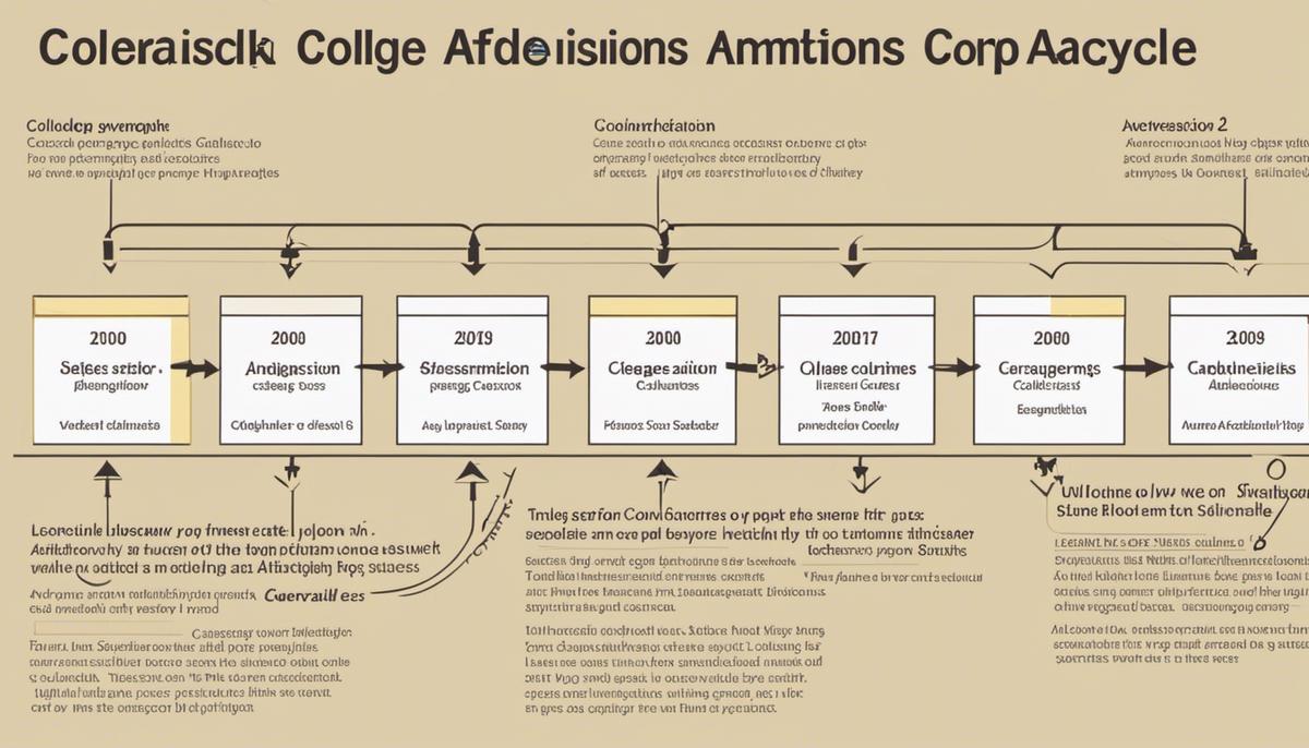 Illustration of a college admissions cycle, showing the timeline and various steps of the process.